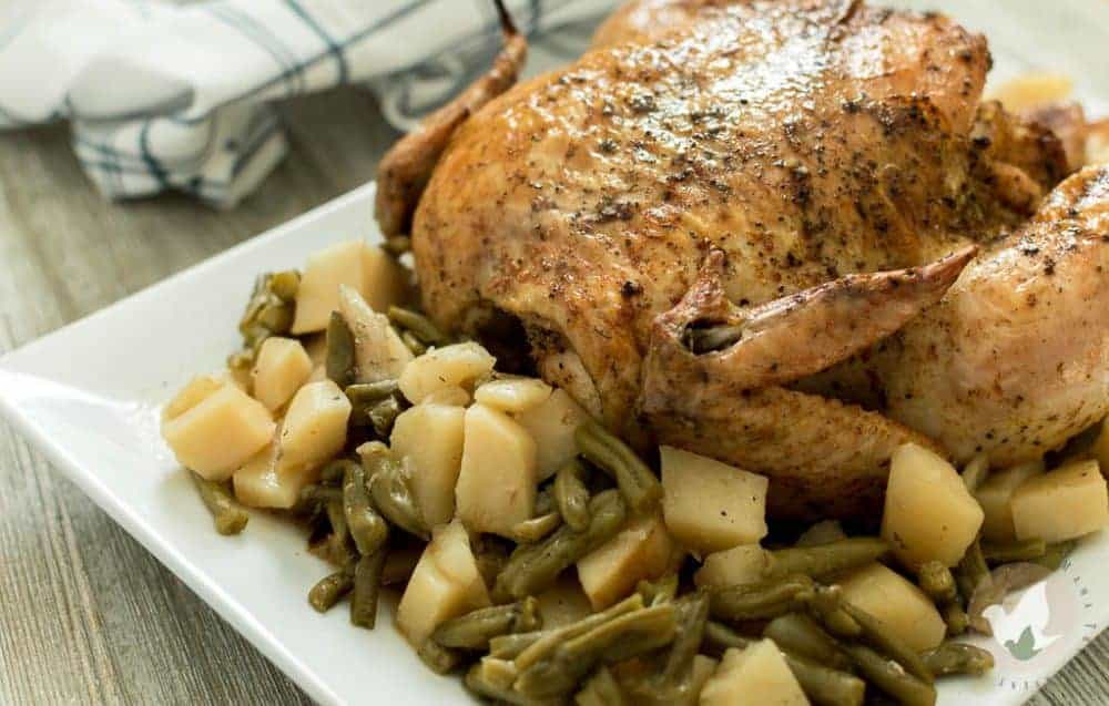Pressure Cooker Whole Chicken, Potatoes, and Green Beans: The Fervent Mama - One of those tried and true, hard to mess up, always good, even when you just had it two days ago, meals. This Pressure Cooker Whole Chicken is just that.
