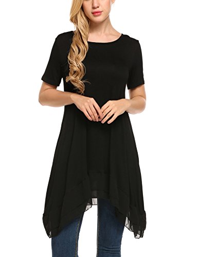 Beyove Women Chiffon Handkerchief Hem Tunic A Line Summer T Shirt Dress Black/S