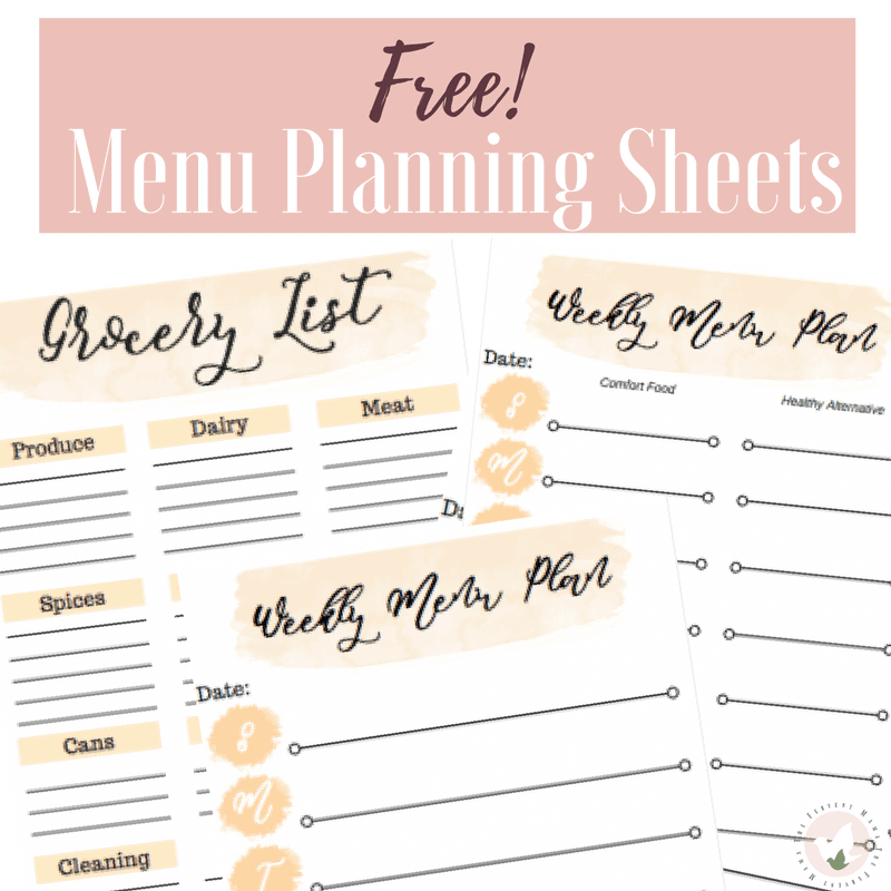 FREE Menu Planning Sheets - The Fervent Mama: Are you tired of trying to figure out what you're going to cook on the spot? No more! Try our FREE Menu Planning Sheets with 3 different pages; Menu Plan with Healthy Alternative Option, Weekly Meal Plan, and Grocery list page are all included in this downloadable product. 