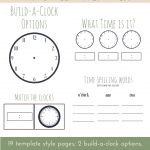 These multi-level clock practice worksheets are perfect for your little learner! Because most of the clock practice pages (19 PAGES) are in template form, you can fill them to fit your student's needs and learning level!