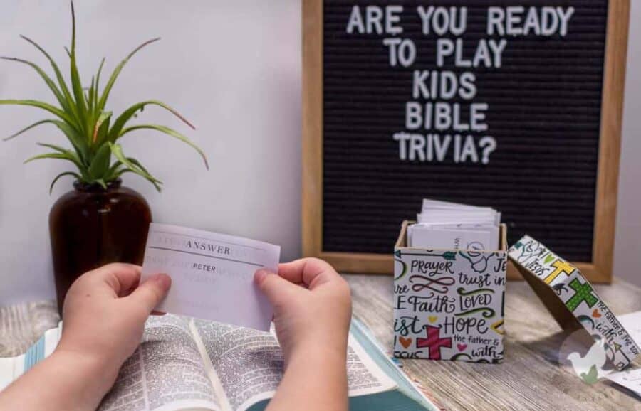 Kids Bible Trivia: The Fervent Mama - If you’re looking for an engaging way to teach your kids about Christ, something fun to add on to your Bible curriculum, or a way to get your family more involved in scripture, then this Bible Trivia for Kids game is for you! What better way to help your child/family get excited about the Bible than through play?! #christiankids #bibletrivia #kidsbibletrivia