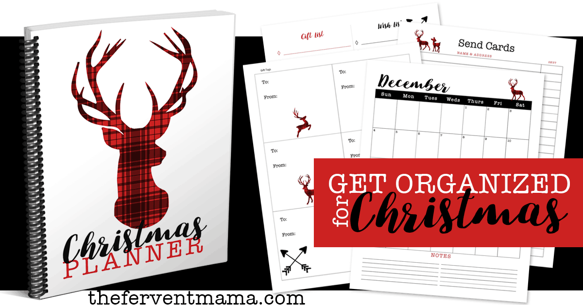 Printable Christmas Planner - The Fervent Mama: Whether you're a procrastinator (like me), or you like to be on top of your Christmas planning (not like me), this printable Christmas Planner is for you! Okay, I'll stop gloating and give you some more information about our Christmas Planner. It's an 11-page print full of reusable pages to help keep you sane. Recipe cards, Gift Ideas, Wish List, Christmas Lunch/Dinner Menu, Gift tags, and so much more! 