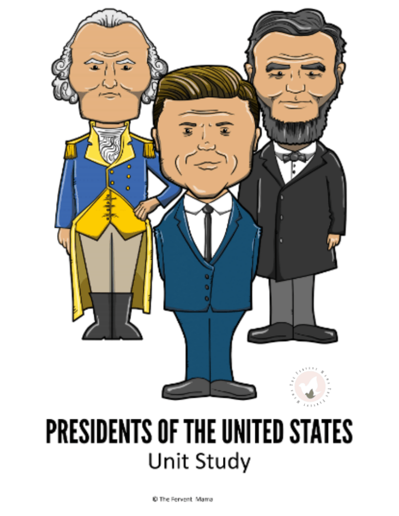 Presidential Unit Study for Beginners: The Fervent Mama - If you're gearing up for President's Day, we've got the best study companion out there! The Presidential Unit Study includes 49 pages of learning fun! Political parties, writing/drawing prompts, mock ballots, vocabulary sheets, & more! #presidentsday #presidentialunitstudy