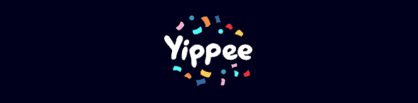 black background with confetti and the word Yippee in it. Yippee Tv Logo