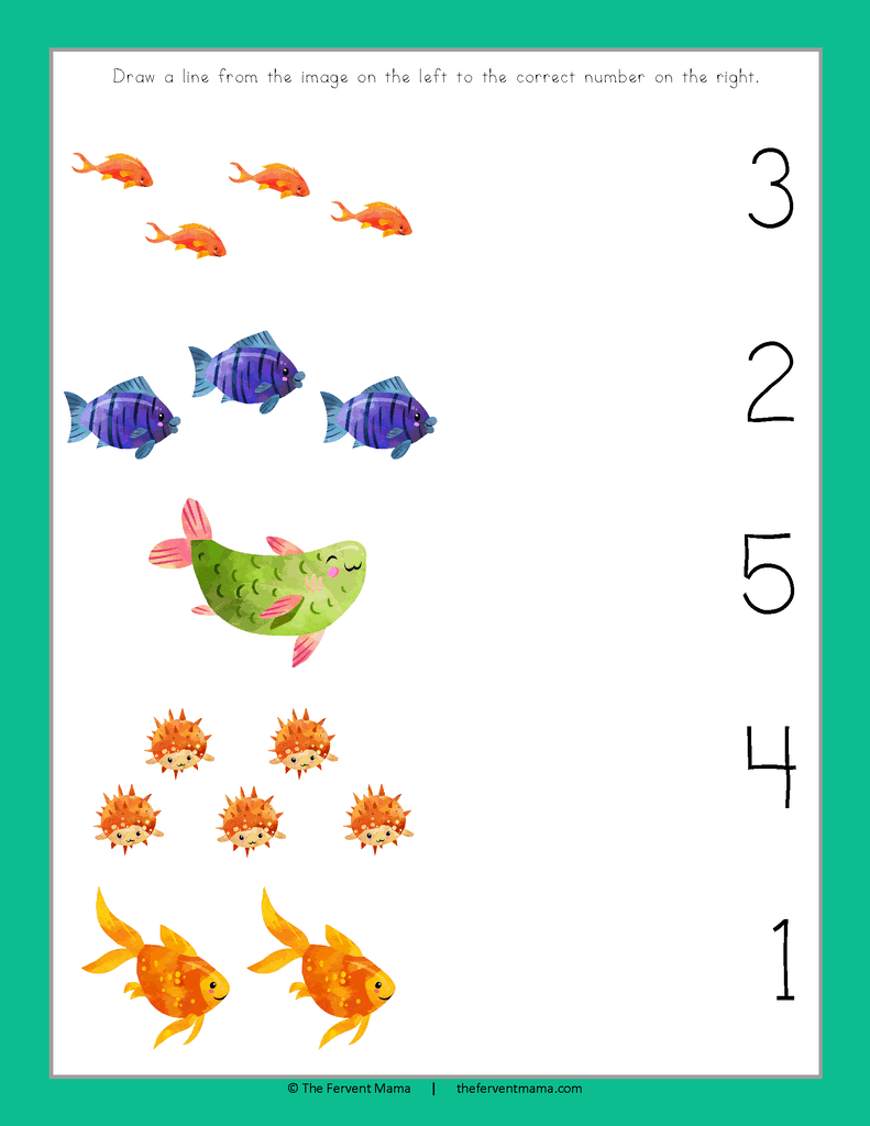Draw a line example page from the Tropical Fish workbook pack