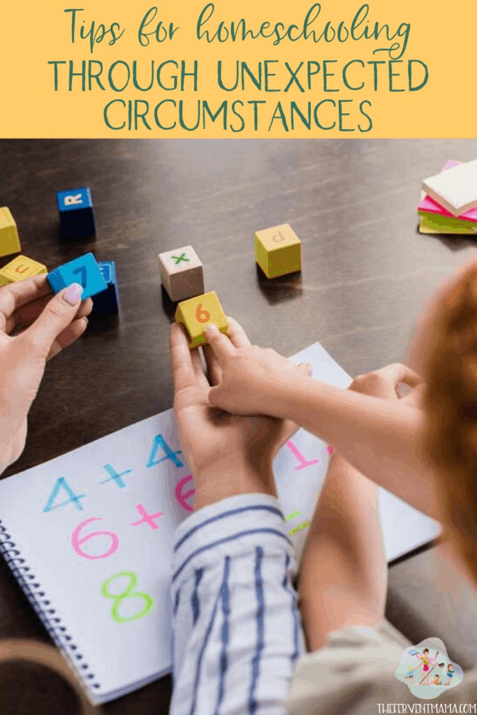 Tips for Homeschooling through unexpected circumstances: The Fervent Mama - Homeschooling is a big commitment to take on, and it takes a lot of dedication too! But finding a balance between life and homeschooling doesn't have to be a difficult thing. You have to remember that homeschooling doesn't have to be just structured school days and textbooks.  If that's the way you run your school days, I'm not saying that there's anything wrong with that. But there is so much more opportunity to expand your learning. And structured school days and boring textbooks don't always fit when life hands you lemons, or eh, babies. Which is what brings me here. How do you continue homeschooling through unexpected circumstances? And the thing is, this answer is different for everyone. There isn't a one-size-fits-all when each family is unique. But there are some things that you can do to make these unusual situations a little easier to handle while schooling at home.