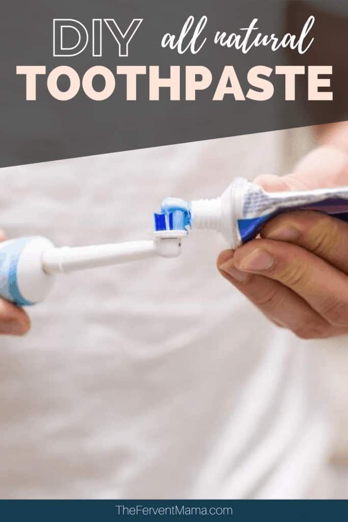 man putting toothpaste on an electric toothbrush with text overlay 