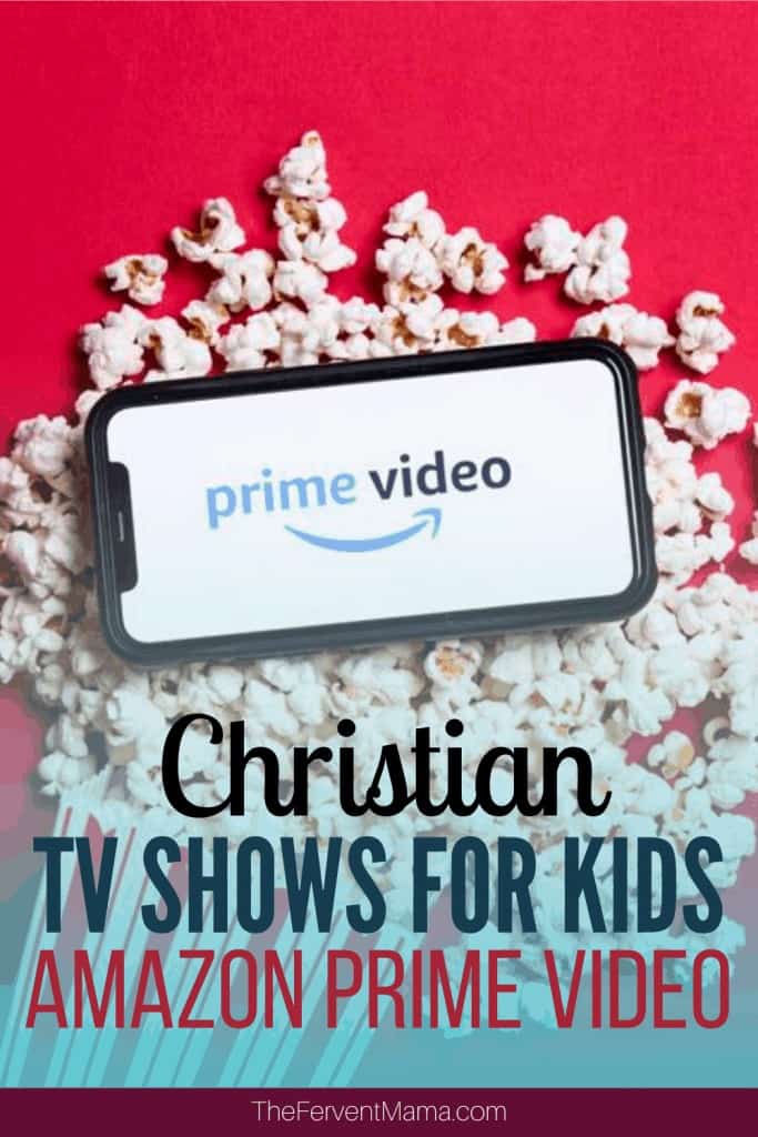 Amazon Prime Video Logo on a phone sitting in popcorn on a red background with the text overlay 