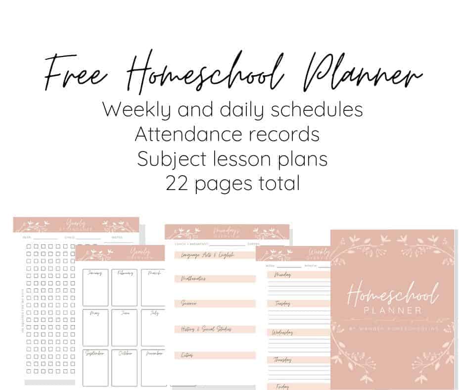 Free Homeschool Planner from Wander Homeschooling example pages