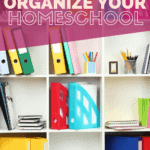 bookshelf display beautiful homeschool organization with text overlay 