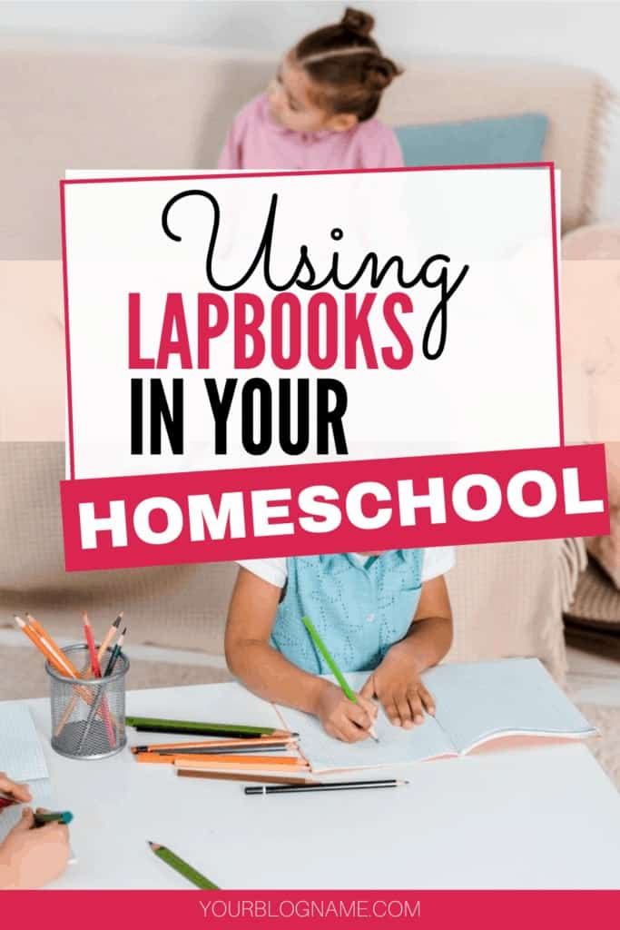 girl sitting at table crafting her own homeschool lapbook with text overlay 