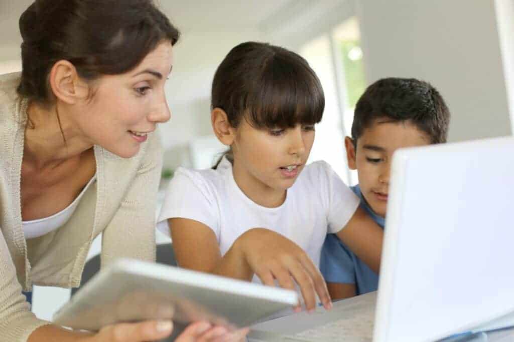 mom with kids learning 