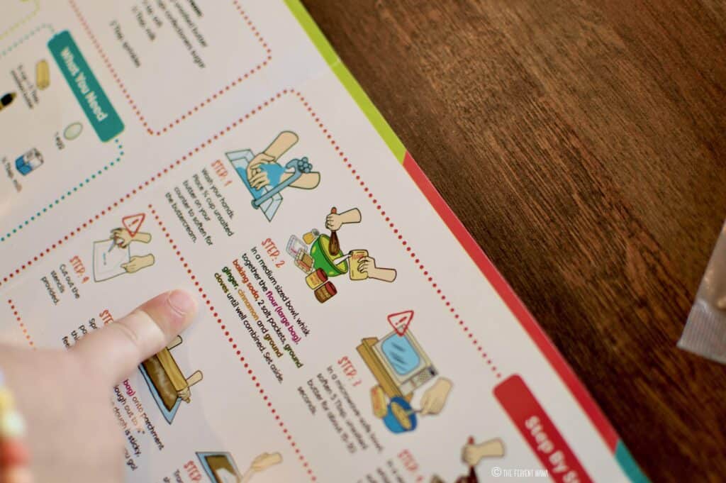 Closeup photo of the Baktevity Baking instructions for the Gingerbread House Kit.